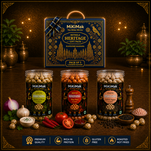 MiKiMak Mithila Heritage Gift Pack – 3 Assorted Flavoured Roasted Makhana Jars