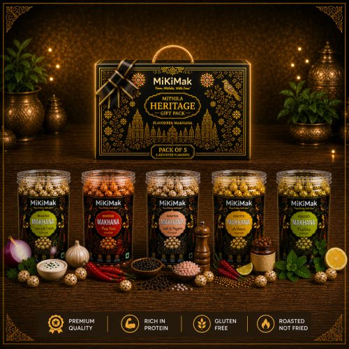 MiKiMak Mithila Heritage Gift Pack – Premium Box of 5 Assorted Flavoured Roasted Makhana Jars