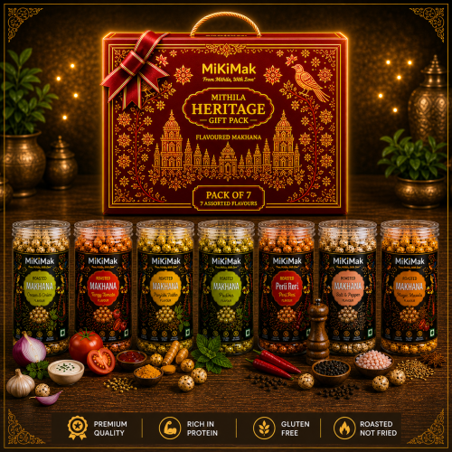 MiKiMak Mithila Heritage Gift Pack – Grand Collection of 7 Assorted Flavoured Roasted Makhana Jars